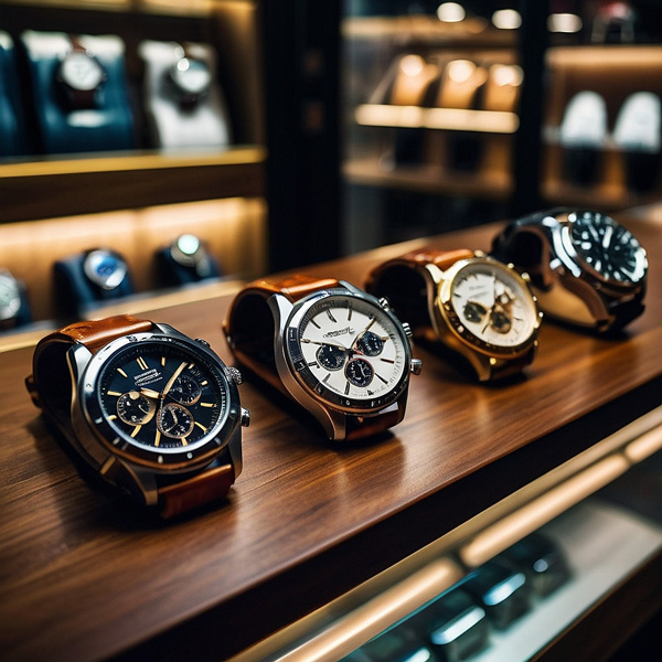 Vier Armbanduhren im Shop